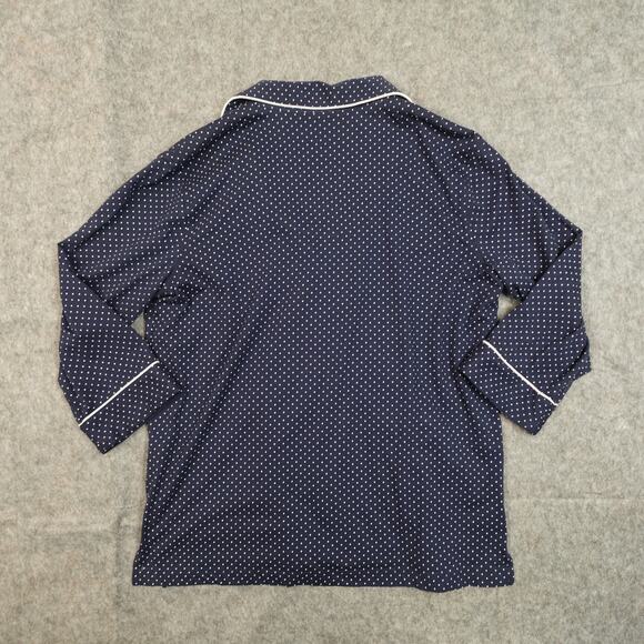 Ralph Lauren Pajama Top Womens Medium Monogrammed Polka Dot Navy Button Up Cozy - Picture 5 of 9